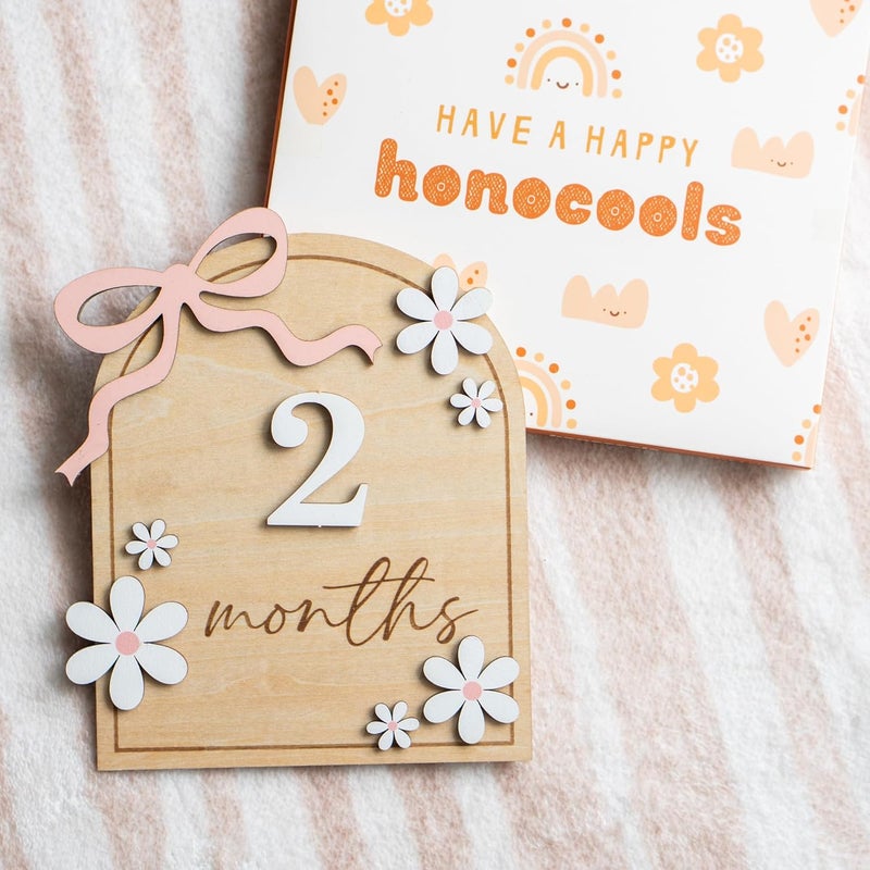HONOCOOLS Store Baby Monthly Milestone Sign,1-12 Monthly Baby Milestone, Month Milestone Baby Girl, Baby Months Milestone, Newborn Photography Props Double-Sided (B14) - Image 3